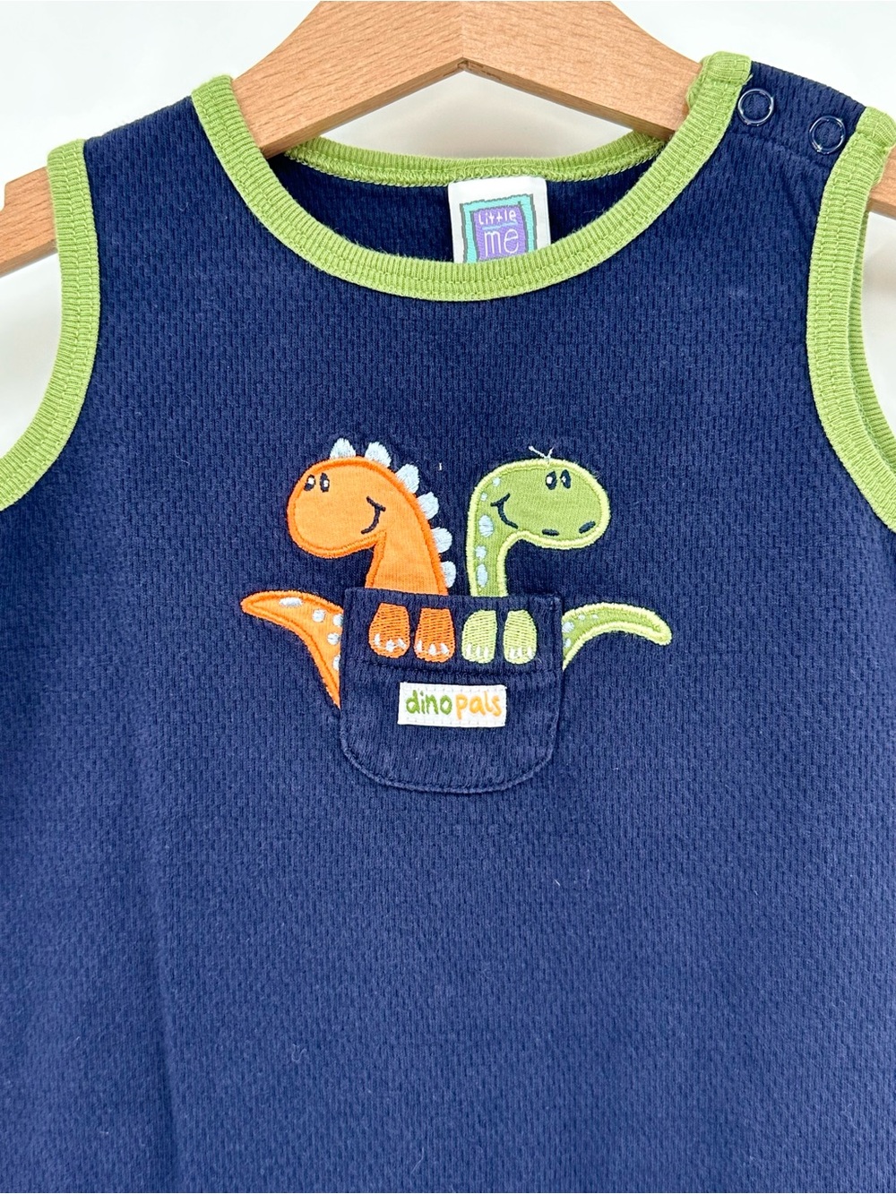 Little Me Navy Blue Pique Dinosaur Appliqué Romper Size 19 Months - Picture 2 of 8
